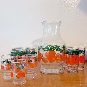 Vintage Orange juice carafe with 10 cups